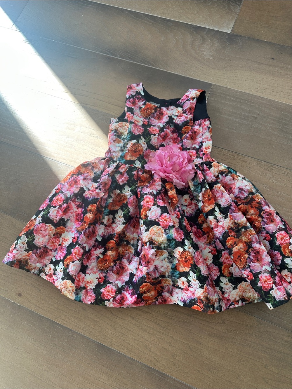 Pippa & Julie Black Floral Party Dress with Pink Flower